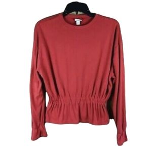 NWOT A New Day Ribbed Long Sleeve Peplum Elastic Top Blouse ( XS) inRed Cinnamon